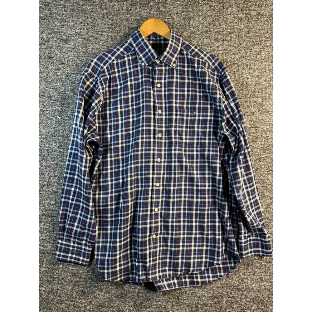 Vineyard Vines Performance‎ Tucker Shirt Mens Large Navy Blue Plaid Button Down